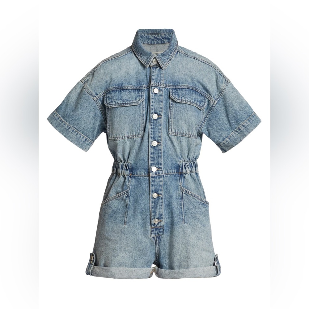 Free People Romper We The Free Marci Denim Cuffed Romper Size L